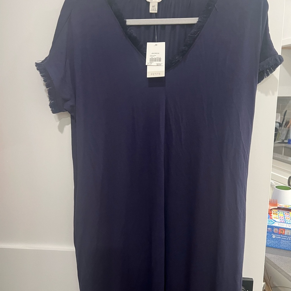 Cato Deep Blue Frayed V-Neck Dress